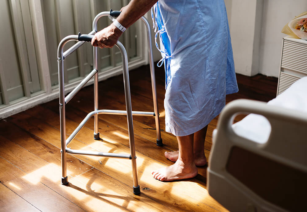 Hospital patient with walker