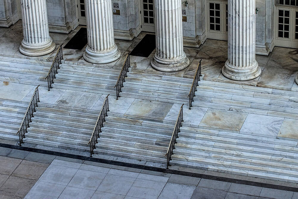 Court pillars and steps